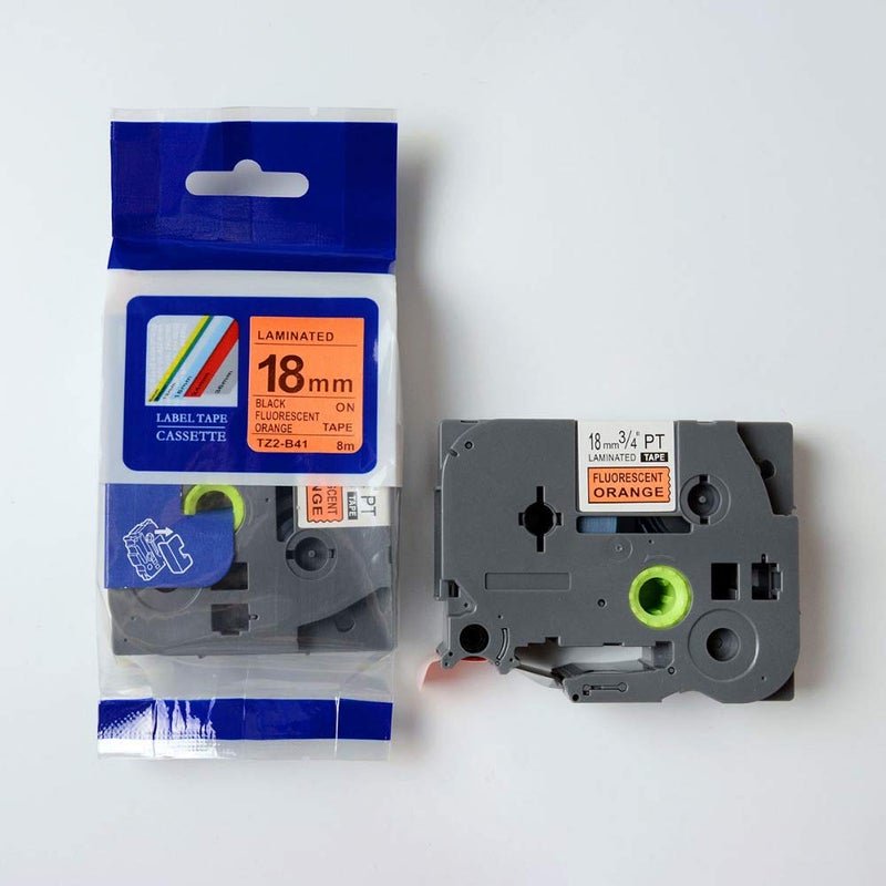 IDIK 1PK Black on Orange Fluorescent Laminated Label Tape Compatible for Brother P-Touch TZe-B41 TZ-B41 (18mm x 8m) - Image 2